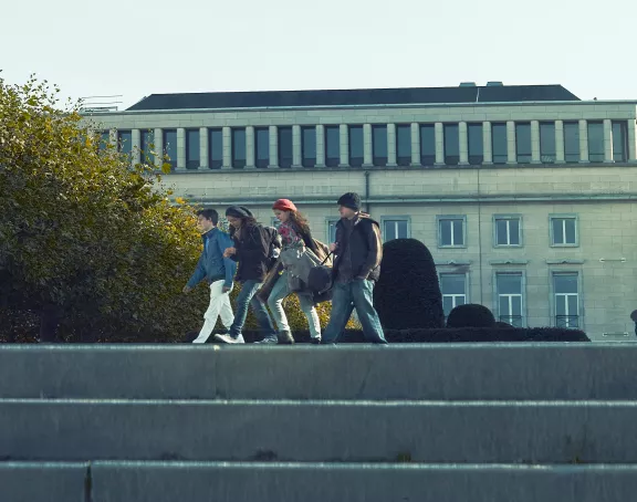 Pedestrians at the steps of Mont des Arts in Brussels