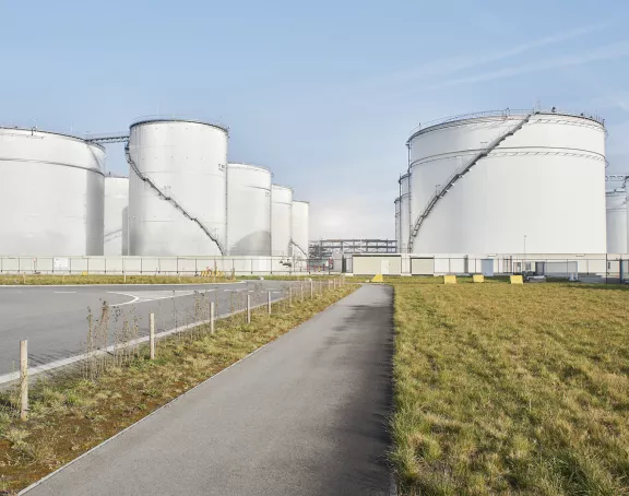 Storage tanks and containers in the Port of Antwerp