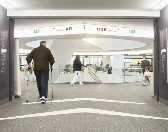 Visitors walking around a hospital