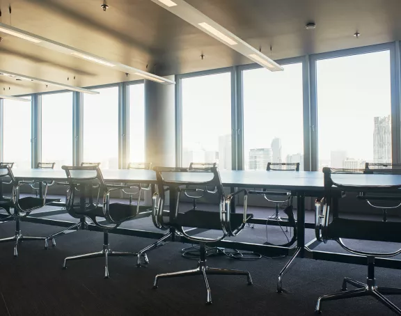 Board room at Stibbe with a view on the Brussels city center