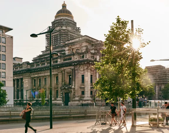 The Palace of Justice in Brussels bathed in radiant light