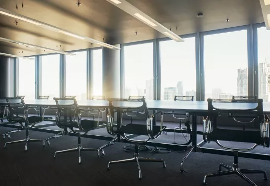 Board room at Stibbe with a view on the Brussels city center