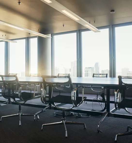 Board room at Stibbe with a view on the Brussels city center