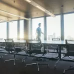 Board room at Stibbe with a view on the Brussels city center