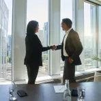 Business meeting man woman handshake