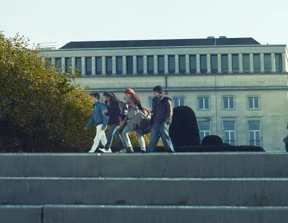 Pedestrians at the steps of Mont des Arts in Brussels