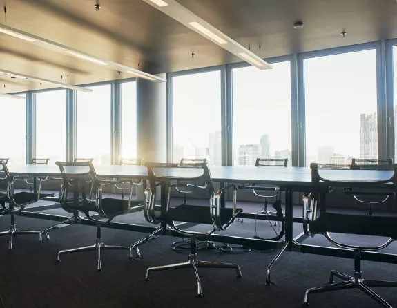 Board room at Stibbe with a view on the Brussels city center